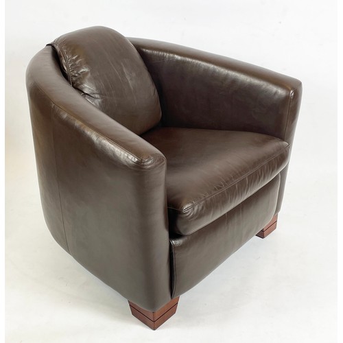 432 - AVIATOR STYLE ARMCHAIRS, a pair, Timothy Oulton style soft brown leather on shaped wooden feet, 81cm... 