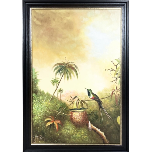 112 - AFTER MARTIN HEADE JOHNSON (18-19-1904) 'Birds of the Tropics - Black Brelasters', oil on canvas, 91... 