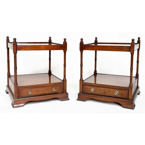 101 - LAMP TABLES, a pair, George III design figured mahogany each with two tiers and a drawer, 46cm W x 4... 