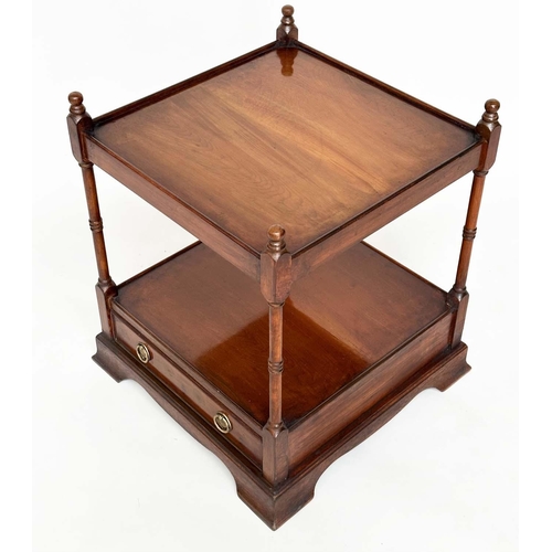 101 - LAMP TABLES, a pair, George III design figured mahogany each with two tiers and a drawer, 46cm W x 4... 