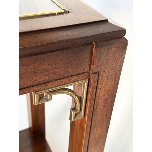 103 - HALL LAMP TABLE, Georgian style mahogany and gilt metal mounted with glazed top and undertier, 131cm... 