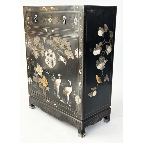 121 - SIDE CABINET, Chinese lacquered gilt, polychrome, stone and silvered metal mounted with drawer and t... 