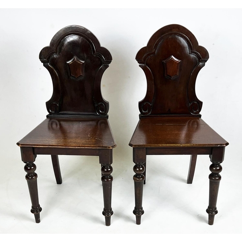 134 - HALL CHAIRS, a pair, Victorian mahogany, 84cm H x 42cm W. (2)