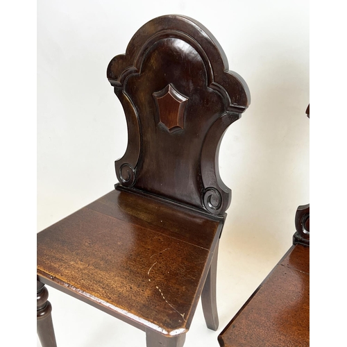 134 - HALL CHAIRS, a pair, Victorian mahogany, 84cm H x 42cm W. (2)