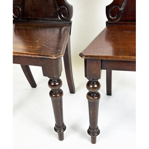 134 - HALL CHAIRS, a pair, Victorian mahogany, 84cm H x 42cm W. (2)