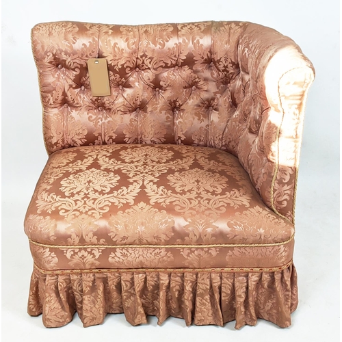 135 - CORNER CHAIR, Edwardian mahogany, upholstered with a bullion fringed, 98cm W.