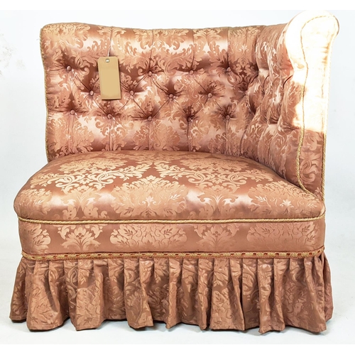 135 - CORNER CHAIR, Edwardian mahogany, upholstered with a bullion fringed, 98cm W.