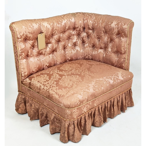 135 - CORNER CHAIR, Edwardian mahogany, upholstered with a bullion fringed, 98cm W.