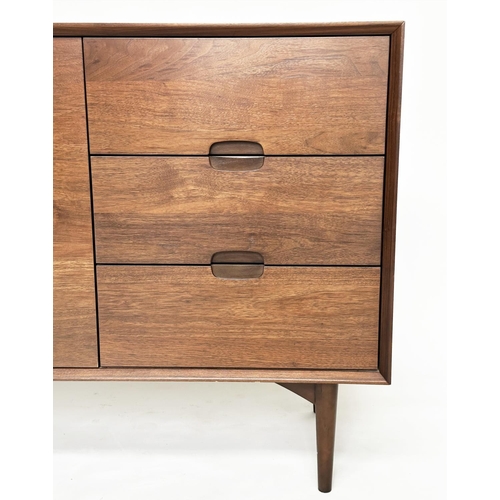 350 - SIDEBOARD, 1970s teak with two doors and three drawers all with recessed handles, 155cm W.