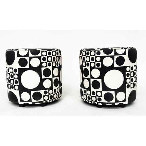 351 - JOHANSON BOB STOOLS, a pair, with Verner Panton geometric fabric, 43cm H x 43cm W. (2)