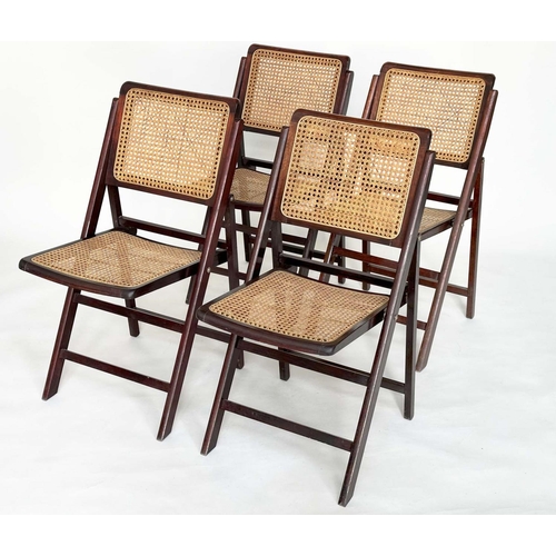 353 - FOLDING DINING CHAIRS, 94cm high, 42cm wide, 50cm deep, a set of four 1970s, with cane panelled seat... 