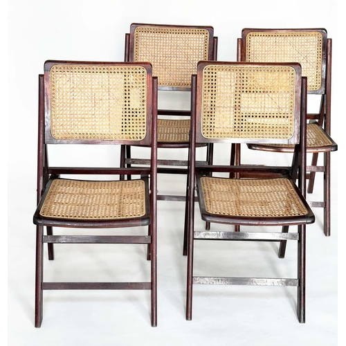 353 - FOLDING DINING CHAIRS, 94cm high, 42cm wide, 50cm deep, a set of four 1970s, with cane panelled seat... 