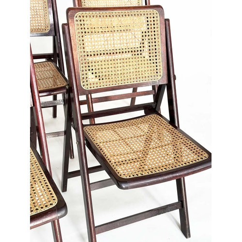 353 - FOLDING DINING CHAIRS, 94cm high, 42cm wide, 50cm deep, a set of four 1970s, with cane panelled seat... 