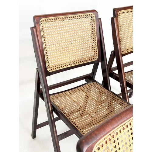 353 - FOLDING DINING CHAIRS, 94cm high, 42cm wide, 50cm deep, a set of four 1970s, with cane panelled seat... 