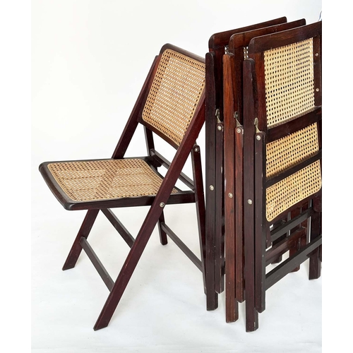 353 - FOLDING DINING CHAIRS, 94cm high, 42cm wide, 50cm deep, a set of four 1970s, with cane panelled seat... 