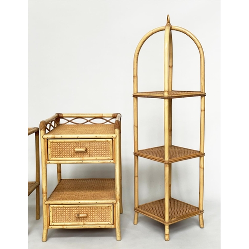 354 - 'ANGRAVES' LAMP TABLE, rattan framed under panelled and cane bound with two drawers and gallery, tog... 