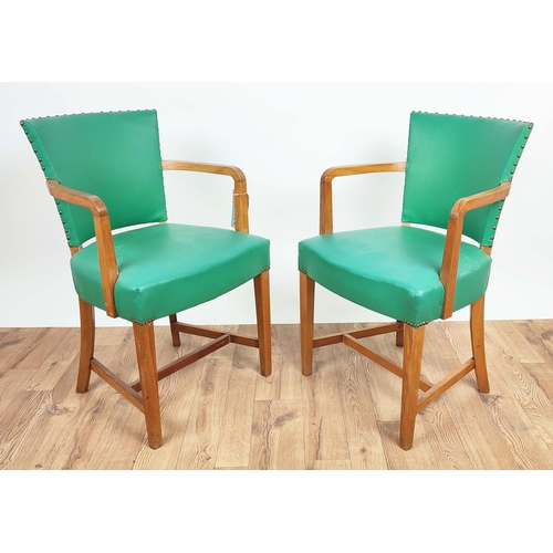 383 - OPEN ARMCHAIRS, a pair, vintage 20th century, green vinyl upholstery, 83cm H. (2)