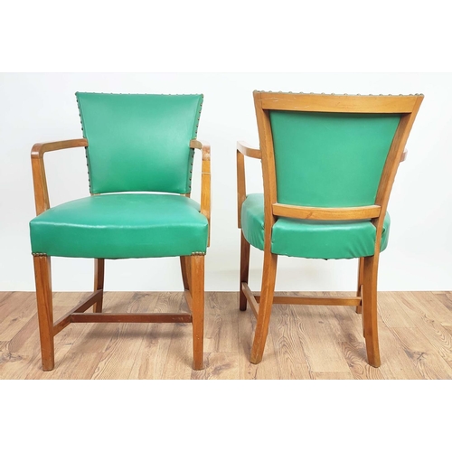 383 - OPEN ARMCHAIRS, a pair, vintage 20th century, green vinyl upholstery, 83cm H. (2)