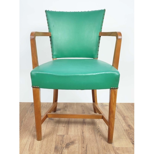 383 - OPEN ARMCHAIRS, a pair, vintage 20th century, green vinyl upholstery, 83cm H. (2)