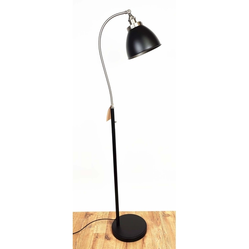 386 - FLOOR LAMP, 180cm H at tallest, black painted and silvered metal.