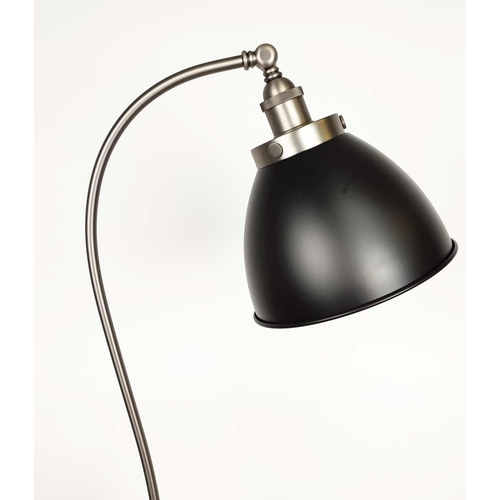 386 - FLOOR LAMP, 180cm H at tallest, black painted and silvered metal.