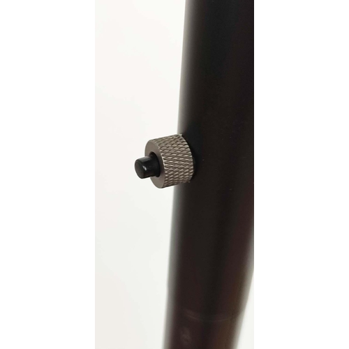 386 - FLOOR LAMP, 180cm H at tallest, black painted and silvered metal.