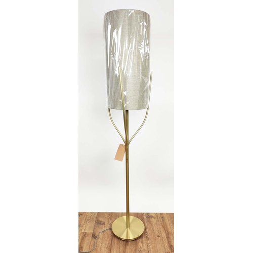 388 - FLOOR LAMP, gilt metal, with neutral shade, 165cm H.