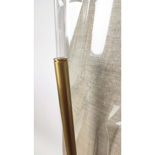 388 - FLOOR LAMP, gilt metal, with neutral shade, 165cm H.