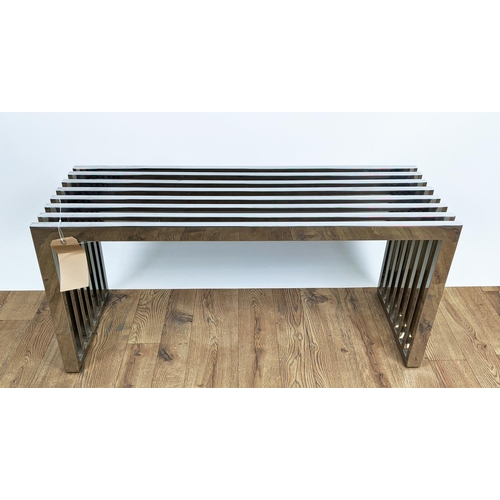 400 - LOW TABLE, Bauhaus style, polished metal, 100cm x 35cm x 46cm.