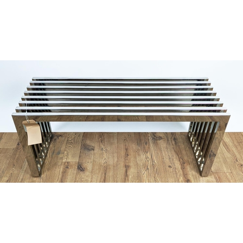 400 - LOW TABLE, Bauhaus style, polished metal, 100cm x 35cm x 46cm.