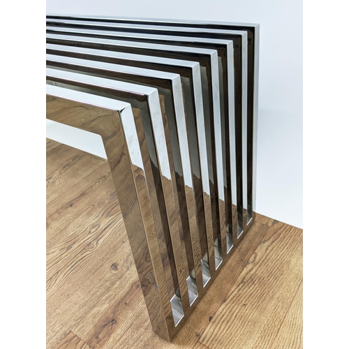 400 - LOW TABLE, Bauhaus style, polished metal, 100cm x 35cm x 46cm.