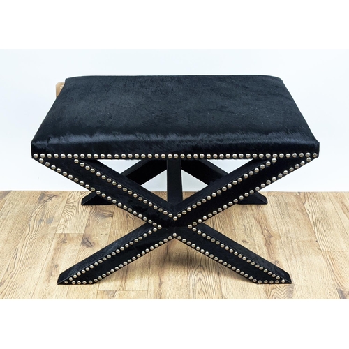 402 - SIDE STOOL, 45cm x 70cm x 50cm, X frame base, studded detail.