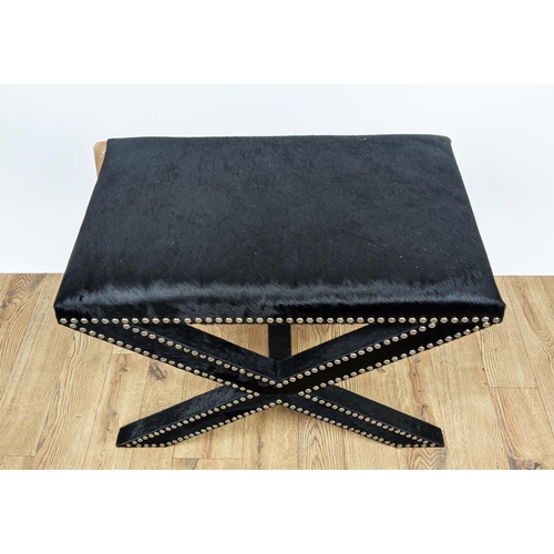 402 - SIDE STOOL, 45cm x 70cm x 50cm, X frame base, studded detail.