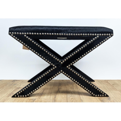 402 - SIDE STOOL, 45cm x 70cm x 50cm, X frame base, studded detail.