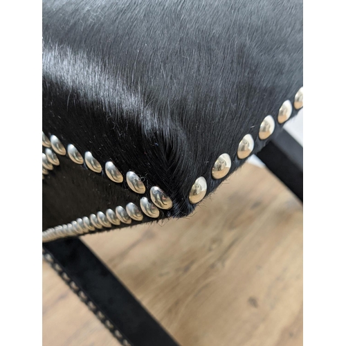 402 - SIDE STOOL, 45cm x 70cm x 50cm, X frame base, studded detail.