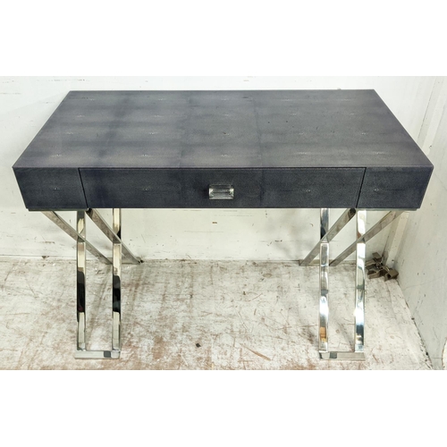 403 - VANITY TABLE, faux shagreen effect glass, polished metal supports, with one drawer, 101cm x 50.5cm 7... 