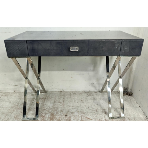 403 - VANITY TABLE, faux shagreen effect glass, polished metal supports, with one drawer, 101cm x 50.5cm 7... 