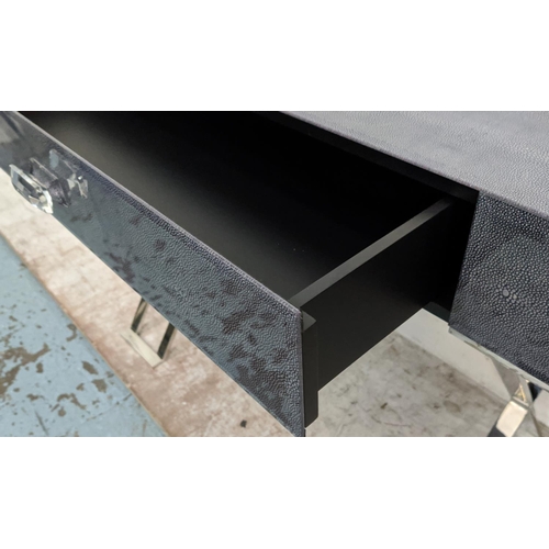 403 - VANITY TABLE, faux shagreen effect glass, polished metal supports, with one drawer, 101cm x 50.5cm 7... 