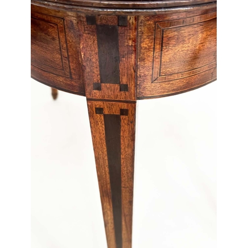 95 - TEA TABLE, George III figure mahogany, satinwood and tulipwood crossbanded, D form foldover with ebo... 