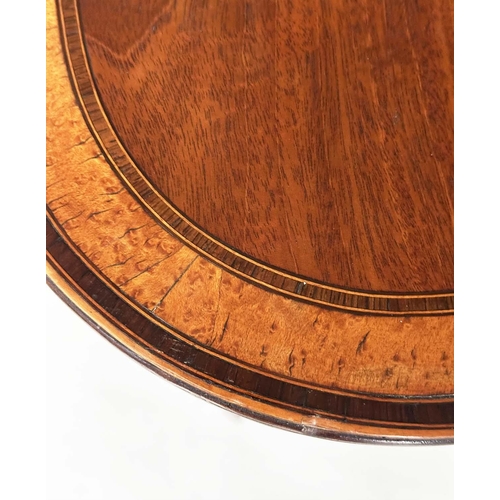 95 - TEA TABLE, George III figure mahogany, satinwood and tulipwood crossbanded, D form foldover with ebo... 