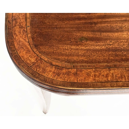 95 - TEA TABLE, George III figure mahogany, satinwood and tulipwood crossbanded, D form foldover with ebo... 