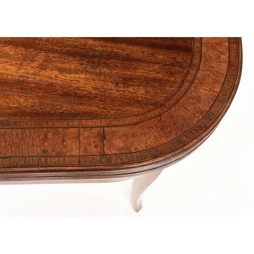 95 - TEA TABLE, George III figure mahogany, satinwood and tulipwood crossbanded, D form foldover with ebo... 