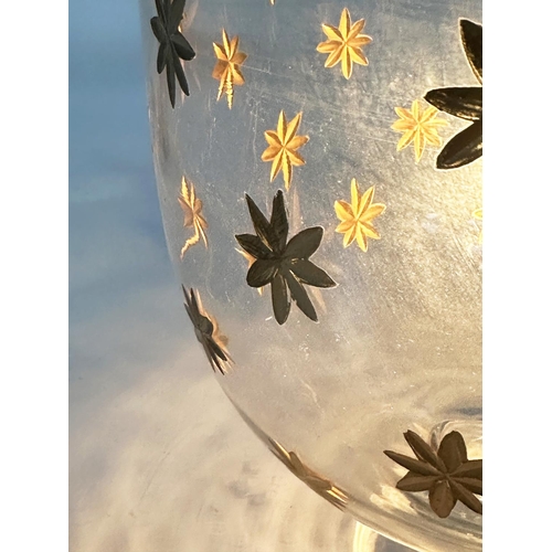 98 - CEILING HALL LANTERN, glass bell jar gilt start decorated with cover, 50cm H x 30cm W.