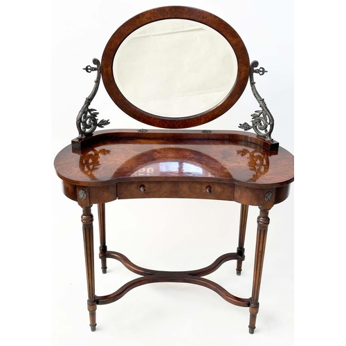 99 - THEODORE ALEXANDER DRESSING TABLE, burr walnut and bronzed metal mounted with mirrorand frieze drawe... 