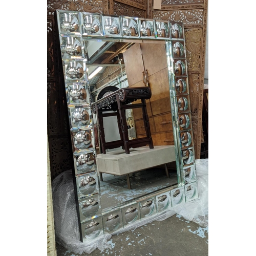 401 - WALL MIRROR, with convex mirrored and segmented panel frame, 105cm x 152cm approx.