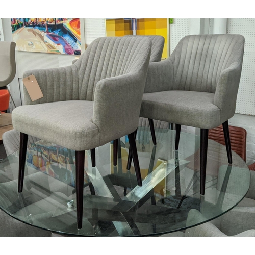 413 - DINING CHAIRS, a set of eight, 1950s Italian style, grey fabric upholstered, 84cm H approx. (8)