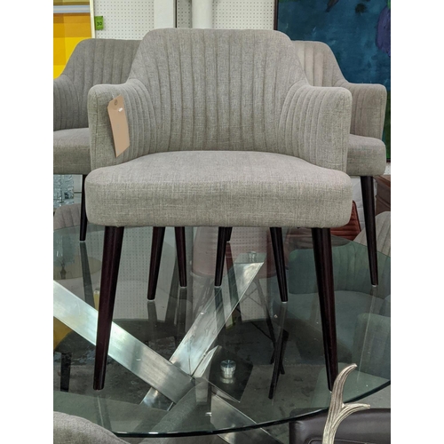 413 - DINING CHAIRS, a set of eight, 1950s Italian style, grey fabric upholstered, 84cm H approx. (8)