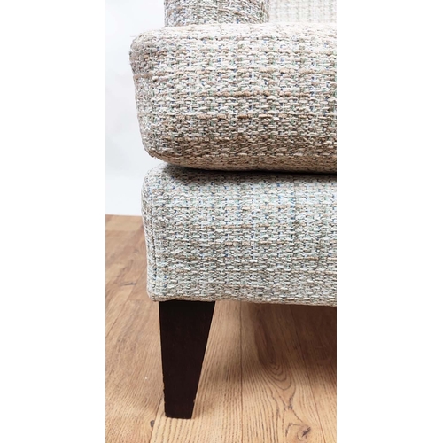 426 - ARMCHAIR BY MARIE CORNER , 75cm W x 88cm H, in a woven fabric.