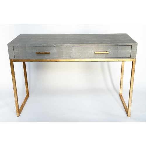 313 - OKA LANTAU DRESSING TABLE, faux shagreen with two frieze drawers and gilt metal supports, 120cm W x ... 