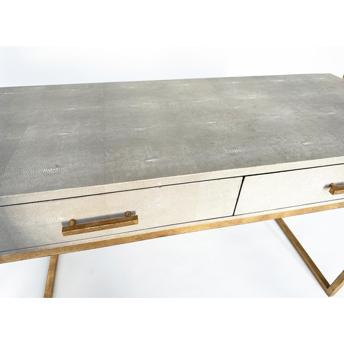 313 - OKA LANTAU DRESSING TABLE, faux shagreen with two frieze drawers and gilt metal supports, 120cm W x ... 